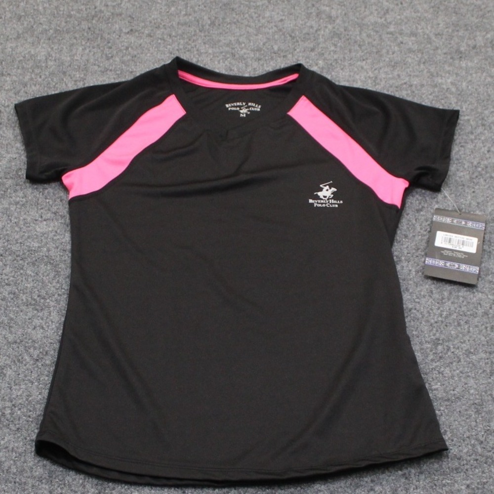 Beverly Hills Polo Club Womens Black Pink Activewear Top Size M Rapid Dry Tech